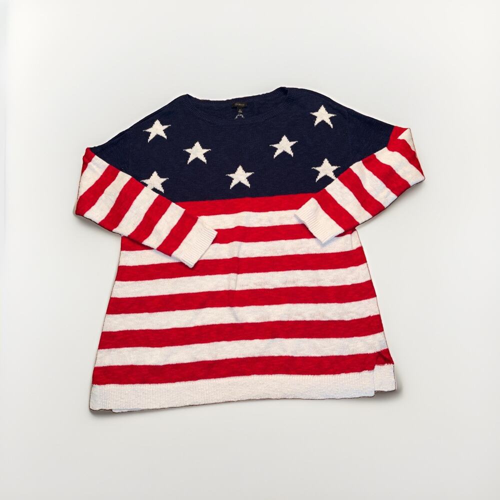 Talbots Red White & Blue USA Flag Sweater Linen Cotton Blend Women's Size M